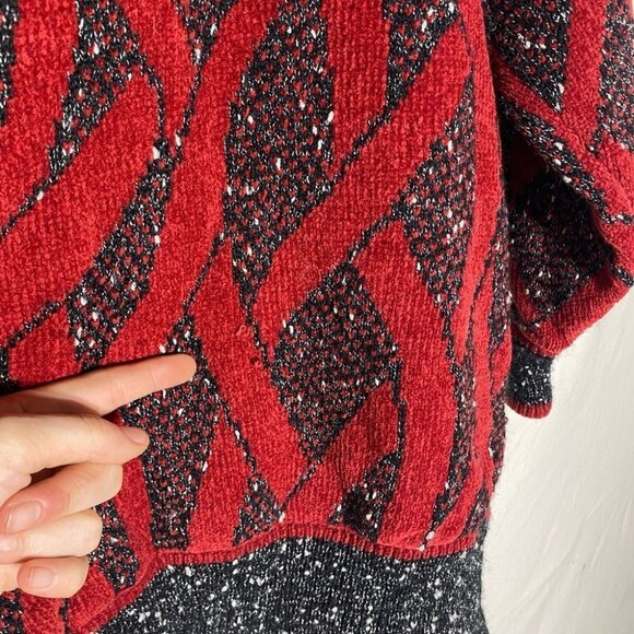 Vintage 90s Gil Aimbez Red & Dark Grey Oversized Cardigan L - Picture 14 of 16